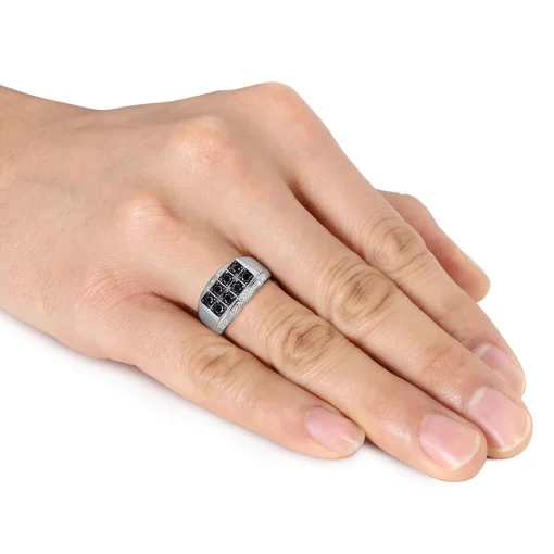 Men's Black & White Diamond Ring In Sterling Silver (1 Ct. Tw.)