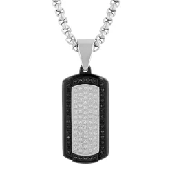 Men's Black And White Diamond Dog Tag In Stainless Steel (1/2 Ct. Tw.)