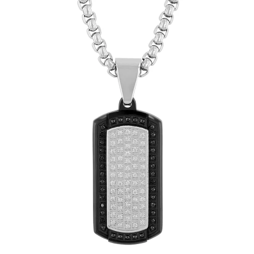 Men's Black And White Diamond Dog Tag In Stainless Steel (1/2 Ct. Tw.)