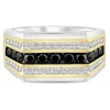 Men's Black And White Diamond Three-Row Ring In 10K White And Yellow Gold (1 1/2 Ct. Tw.)