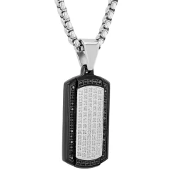 Men's Black And White Diamond Dog Tag In Stainless Steel (1/2 Ct. Tw.)