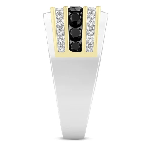 Men's Black And White Diamond Three-Row Ring In 10K White And Yellow Gold (1 1/2 Ct. Tw.)