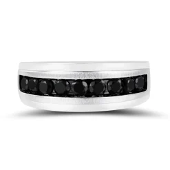 Men's Black Diamond Band In 10K White Gold (1 Ct. Tw.)
