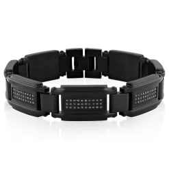 Men's Black Diamond Link Bracelet In Black Ion-Plated Stainless Steel (1 Ct. Tw.)