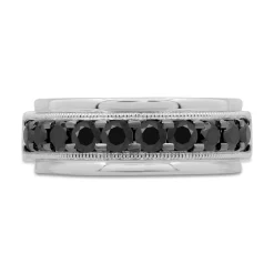 Men's Black Diamond Ring With Milgrain Detail In 10K White Gold (2 Ct. Tw.)