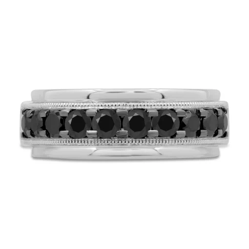 Men's Black Diamond Ring With Milgrain Detail In 10K White Gold (2 Ct. Tw.)