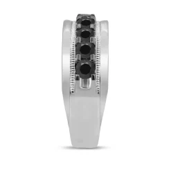 Men's Black Diamond Ring With Milgrain Detail In 10K White Gold (2 Ct. Tw.)
