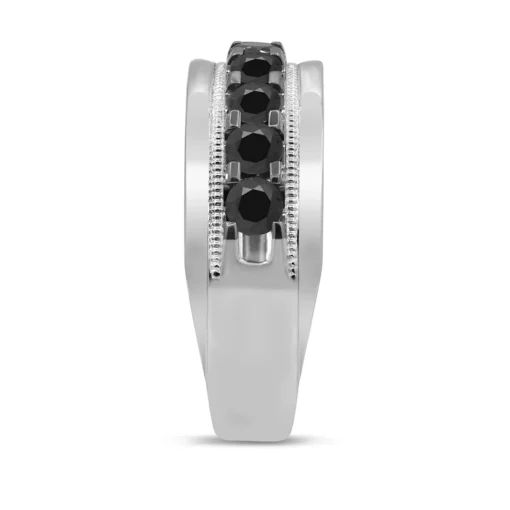 Men's Black Diamond Ring With Milgrain Detail In 10K White Gold (2 Ct. Tw.)