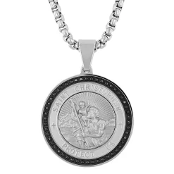 Men's Black Diamond St. Christopher Medallion In Stainless Steel (1/4 Ct. Tw.)
