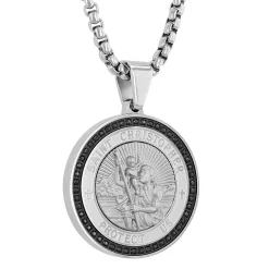 Men's Black Diamond St. Christopher Medallion In Stainless Steel (1/4 Ct. Tw.)