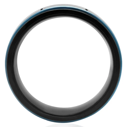 Men's Block Pattern Ring In Blue & Black Ion-Plated Stainless Steel, 8Mm