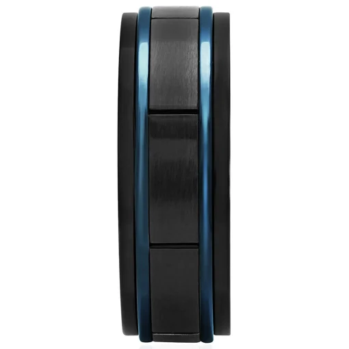 Men's Block Pattern Ring In Blue & Black Ion-Plated Stainless Steel, 8Mm