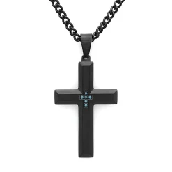 Men's Blue Diamond Cross Pendant In Stainless Steel