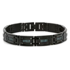 Men's Blue Diamond Link Bracelet In Black Ion-Plated Stainless Steel (1/2 Ct. Tw.)