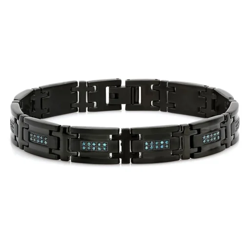 Men's Blue Diamond Link Bracelet In Black Ion-Plated Stainless Steel (1/2 Ct. Tw.)