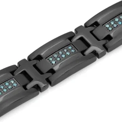 Men's Blue Diamond Link Bracelet In Black Ion-Plated Stainless Steel (1/2 Ct. Tw.)