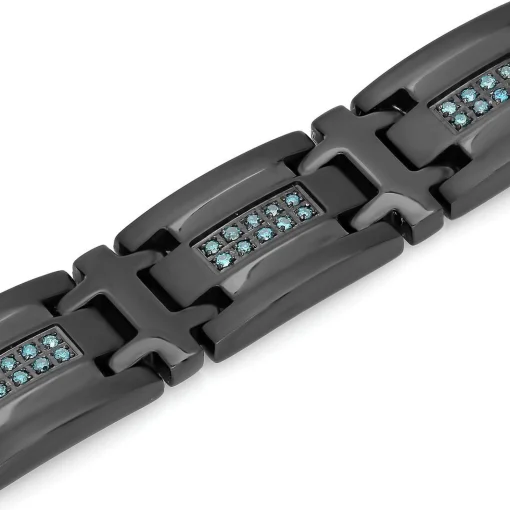 Men's Blue Diamond Link Bracelet In Black Ion-Plated Stainless Steel (1/2 Ct. Tw.)