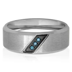 Men's Blue Diamond Ring In Stainless Steel, 8Mm