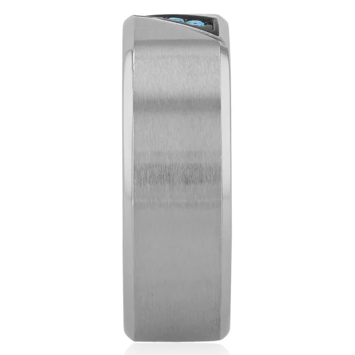 Men's Blue Diamond Ring In Stainless Steel, 8Mm