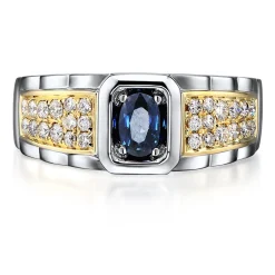 Men's Blue Sapphire & Diamond Ring In 10K Yellow & White Gold (1/2 Ct. Tw.)