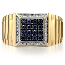 Men's Blue Sapphire And Diamond Accent Ring In 10K Yellow Gold