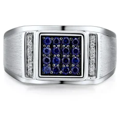 Men's Blue Sapphire And Diamond Accent Ring In Sterling Silver