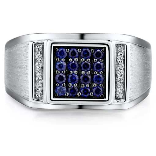 Men's Blue Sapphire And Diamond Accent Ring In Sterling Silver