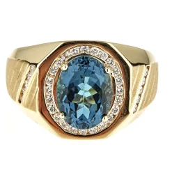 Men's Blue Topaz & 1/2 Ct. Tw. Diamond Ring In 14K Yellow Gold