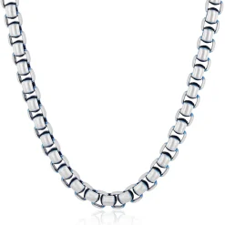 Men's Box Chain Necklace With Blue Ion Plating In Stainless Steel, 24"