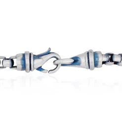 Men's Box Chain Necklace With Blue Ion Plating In Stainless Steel, 24"