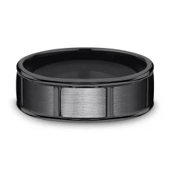 Men's Brick Wedding Band In Black Titanium, 7Mm