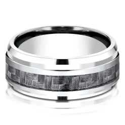 Men's Carbon Fiber Inlay Band In White Cobalt, 9Mm