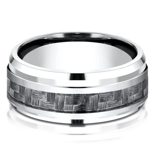 Men's Carbon Fiber Inlay Band In White Cobalt, 9Mm