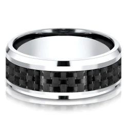 Men's Carbon Fiber Inlay Band In White Cobalt, 8Mm