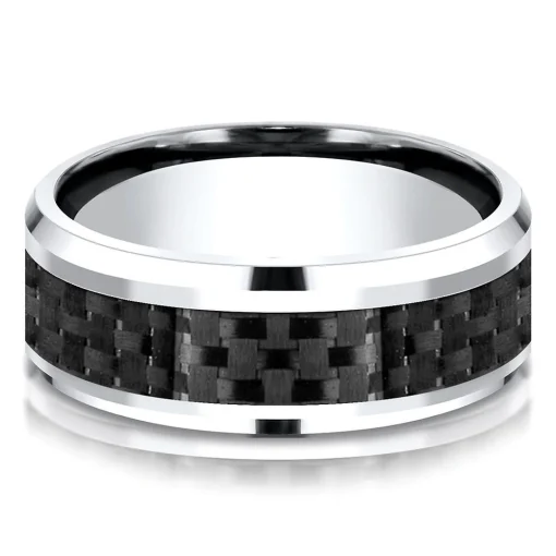 Men's Carbon Fiber Inlay Band In White Cobalt, 8Mm