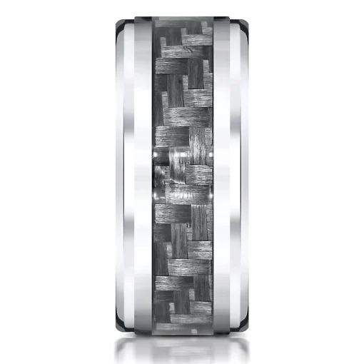 Men's Carbon Fiber Inlay Band In White Cobalt, 9Mm