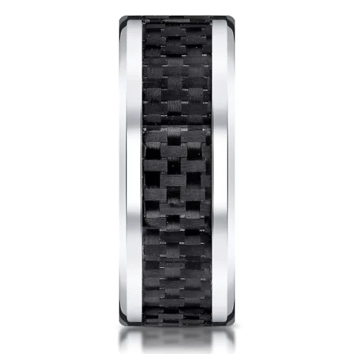Men's Carbon Fiber Inlay Band In White Cobalt, 8Mm
