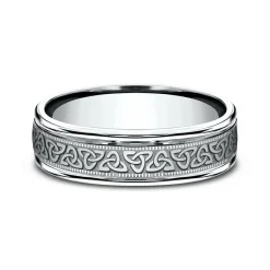 Men's Celtic Triangle Wedding Band In 10K White Gold, 6Mm