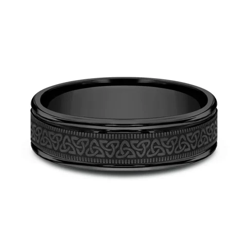 Men's Celtic Triangle Wedding Band In Black Titanium, 6Mm