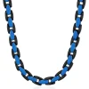 Men's Chain Link Necklace In Black & Blue Ion-Plated Stainless Steel, 24"