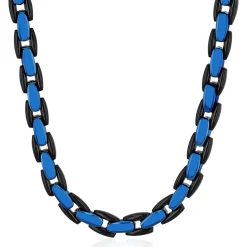 Men's Chain Link Necklace In Black & Blue Ion-Plated Stainless Steel, 24"