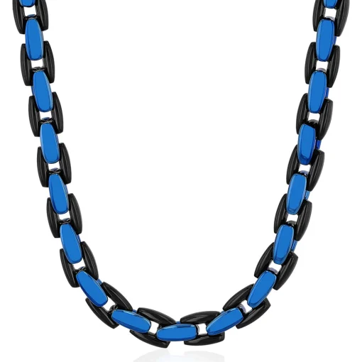 Men's Chain Link Necklace In Black & Blue Ion-Plated Stainless Steel, 24"