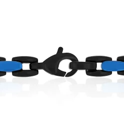 Men's Chain Link Necklace In Black & Blue Ion-Plated Stainless Steel, 24"