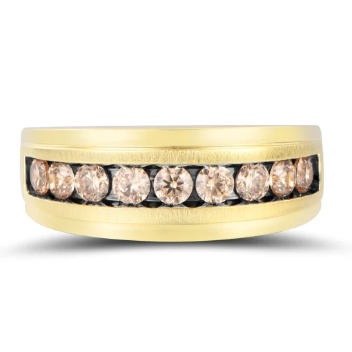 Men's Champagne Diamond Band In 10K Yellow Gold