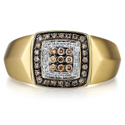 Men's Champagne Diamond Cluster Ring In 10K Yellow Gold (1/3 Ct. Tw.)