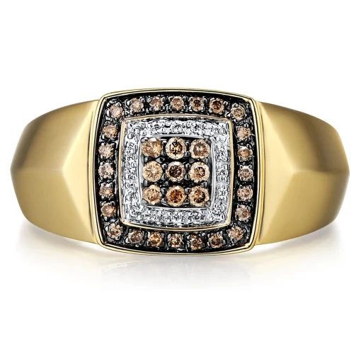 Men's Champagne Diamond Cluster Ring In 10K Yellow Gold (1/3 Ct. Tw.)
