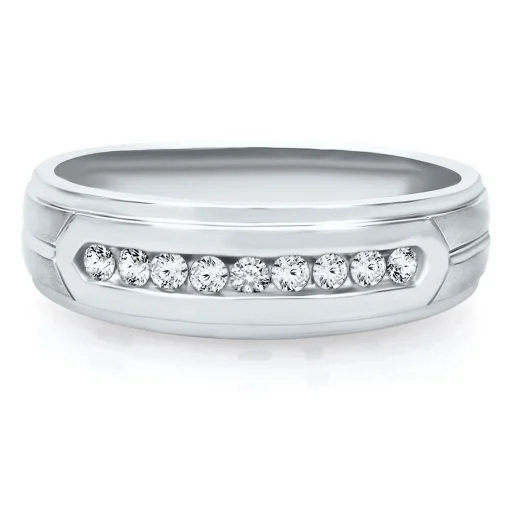 Men's Channel-Set Diamond Wedding Band In 10K White Gold (1/4 Ct. Tw.)