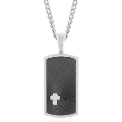 Men's Cross Dog Tag Pendant With Diamond Accents In Black Ion-Plated Stainless Steel