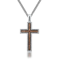 Men's Cross Pendant With White & Champagne Diamonds In Sterling Silver (5/8 Ct. Tw.)