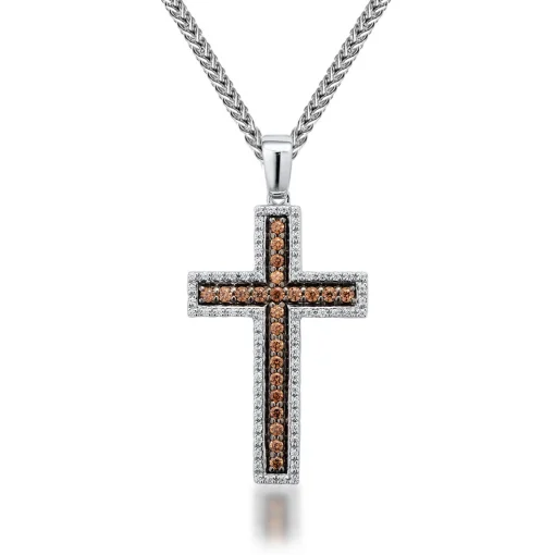 Men's Cross Pendant With White & Champagne Diamonds In Sterling Silver (5/8 Ct. Tw.)